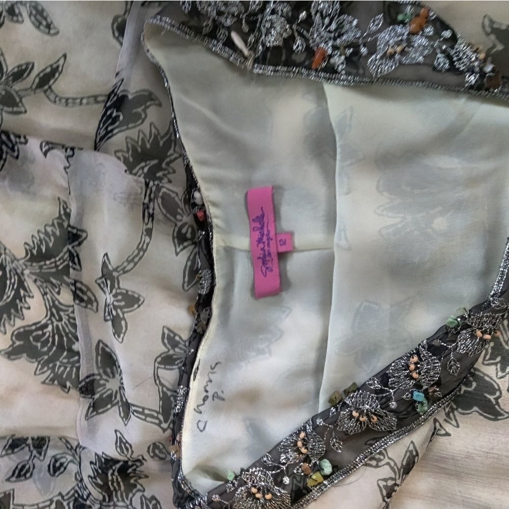 Sofia Michelle size 12 silk chiffon floral skirt beaded waist side zip euc - Picture 6 of 8